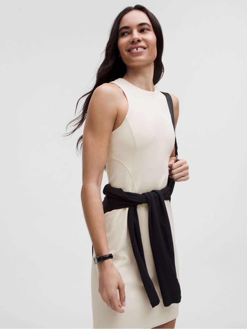 LuLuLemon ribbed softstreme slim fit tank dress in ivory 6